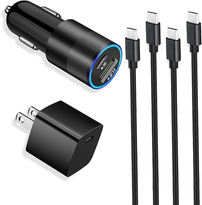 USB C Fast Charger Kits for Google Pixel 10 Pro XL/10/9 Pro Fold/8/7/7 Pro, Samsung S26/S25+, Looptimo 48W PD&QC 3.0 Car Cigarette Lighter Adapter + 20W Wall Charger Block + 2 Pack Type C Cable 3.3ft
