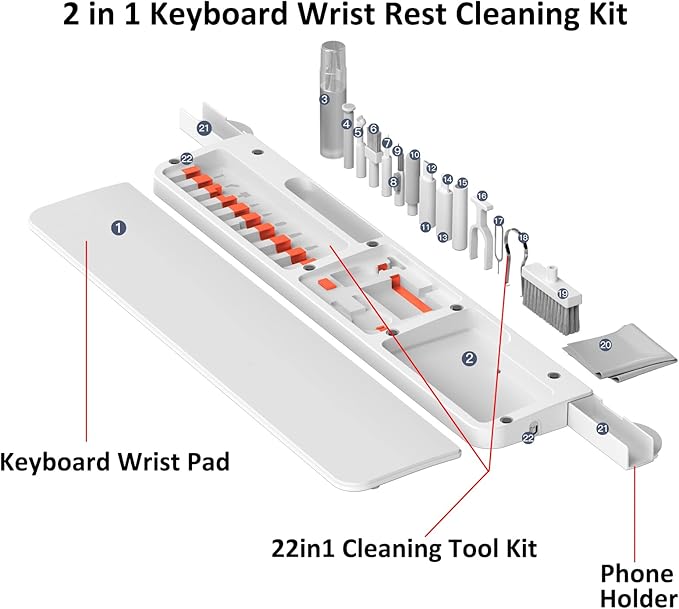 Keyboard Wrist Rest Pad with Cleaning Kit 22 in 1, Comfortable Ergonomic Wrist Support for Keyboard Typing Gaming Wrist Pad with Cleaner Kit Tool for Phone Earbuds Keyboard Cleaning