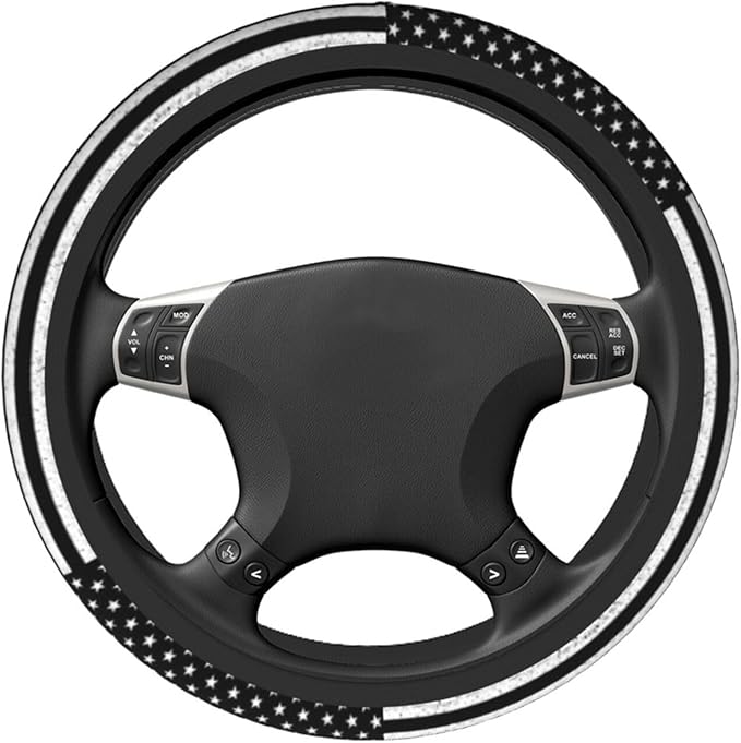Black American Flag Vintage Steering Wheel Cover American Flag Steering Wheel Cover Anti-Slip Breathable Universal for 15 Inch Car Wheel Cover with 2 Pieces Car Coasters Suitable for Men Women