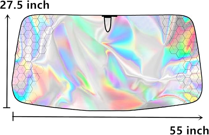 Foldable Sun Shade for Car Windshield Sunshade with Memory Steel Ring (Iridescent, M（55 * 27.5Inch)