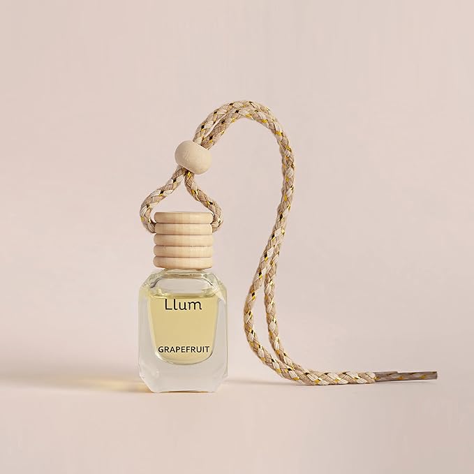 Llum Grapefruit Hanging Car Air Freshener – Luxury Automotive Perfume Diffuser 10ml (0.34 fl oz), Long-Lasting Fragrance, Alcohol-Free Non-Toxic Car Scent, Glass Bottle With Wood Cap