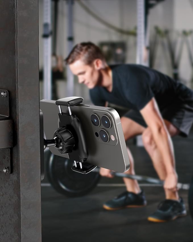 APPS2Car Magnetic Phone Holder for Gym, Aluminum Alloy Base and Joint 360 Adjustable, Compatible with 4.7-6.9" All Phones & Heavy Case, Grey