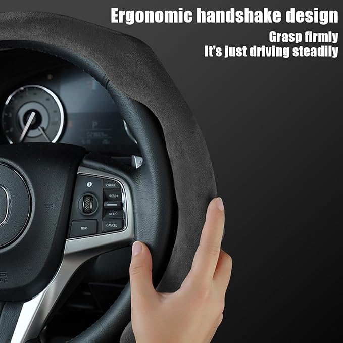 Mandark Car Steering Wheel Cover, Suede Sport Vehicle Steer Wheel Protector Fitting 15 Inch, Non-Slip Comfortable Automotive Interior Decoration Accessories, Universal for Most Cars (Black)