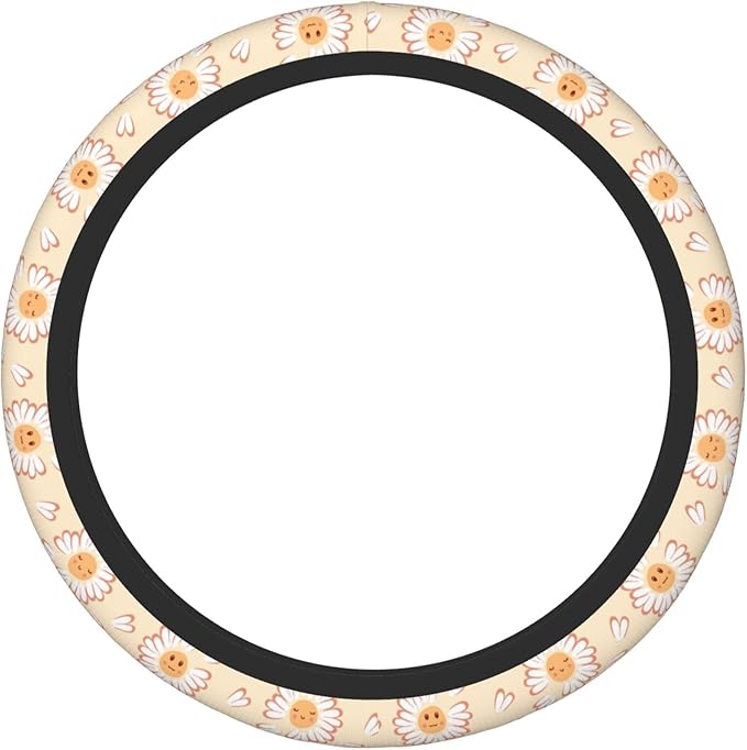 Car Steering Wheel Cover,Smiling Face Flower Universal Non Slip Wheel Protector 15 Inch Elastic Car Accessories for Men Women