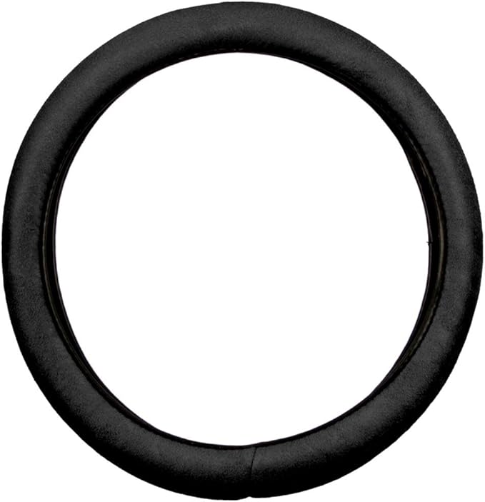 BDK Ergonomic Leather Grip Steering Wheel Cover - Soft Plush Memory Foam Grip for Standard Size Wheels 14.5-15 inch Black