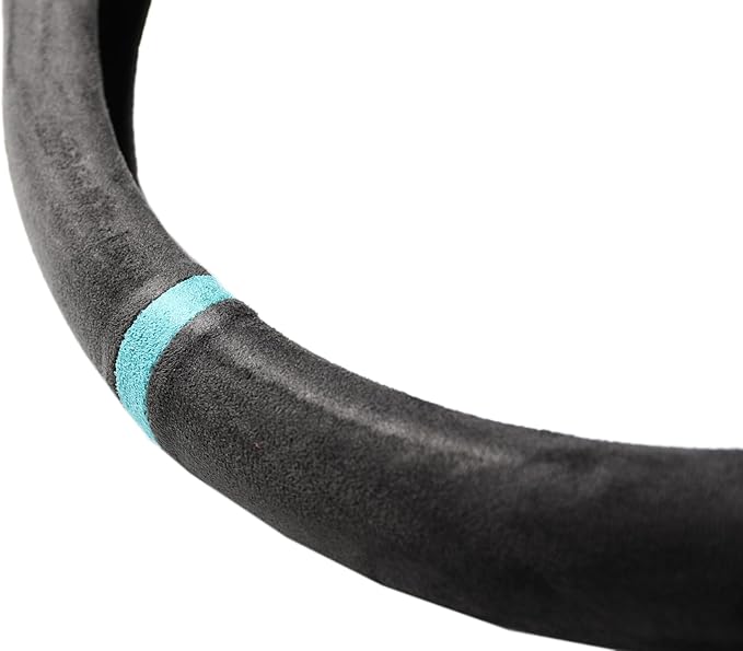 Quick Install Sporty Suede Steering Wheel Cover with Aqua Blue Stripe for 14½ to 15 inches Car Sedan Coupe SUV Pickup Steering Wheel 14.5 to 15 inches