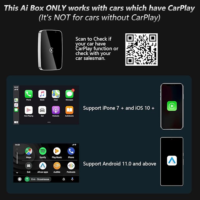 AI Box 3 in 1 Wireless CarPlay Auto Adapter CarPlay Adapter for iPhone&Android Auto,Video Support,TF Card, Magic Box Easy Setup CarPlay Dongle for Factory Wired CarPlay Cars