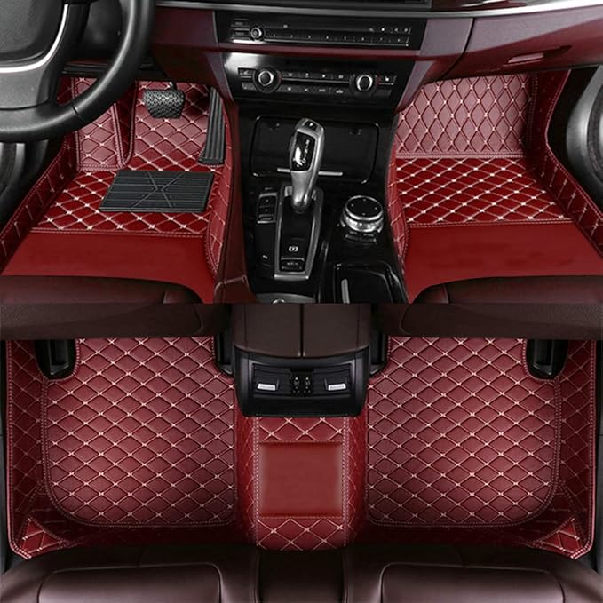 Customize Car Floor Mats for 99% Sedan SUV Sports Car All Weather Leather Full Coverage Waterproof Non-Slip Vehicle Lining Pads (Wine red)