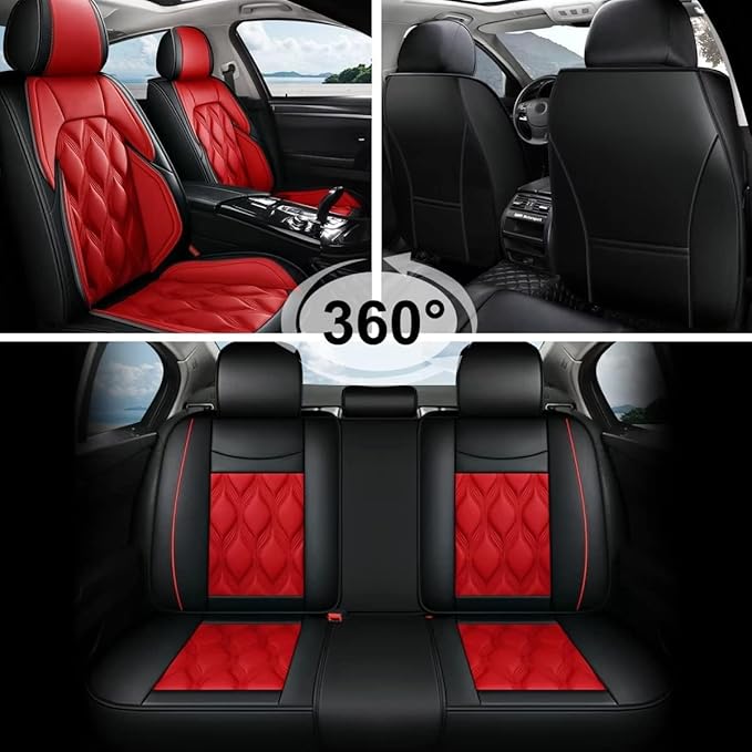 AOMSAZTO Car Seat Covers Full Set Fit for Kia Forte 2010-2026 Waterproof Faux Leather Car Seat Cushions Automotive 5 Seat Covers Set（Black&Red）
