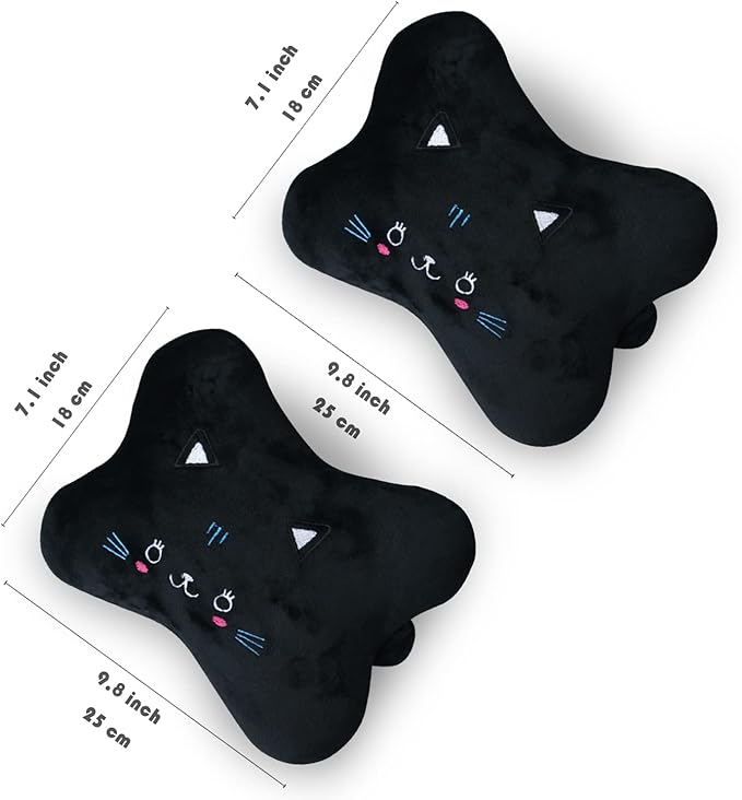 Sexysamba Car Headrest Pillow,Cartoon Neck Pillow for Car,Comfortable Soft Car Seat Pillow for Driving,Head Rest Cushion,Cute Neck Pillow for Travelling and Home 2Pcs (Black Cat)