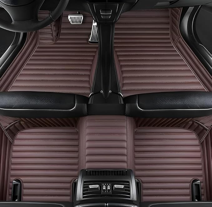 Customize Car Floor Mats for 99% Sedan SUV Sports Car All Weather Leather Full Coverage Waterproof Non-Slip Vehicle Lining Pads (Brown Stripe)