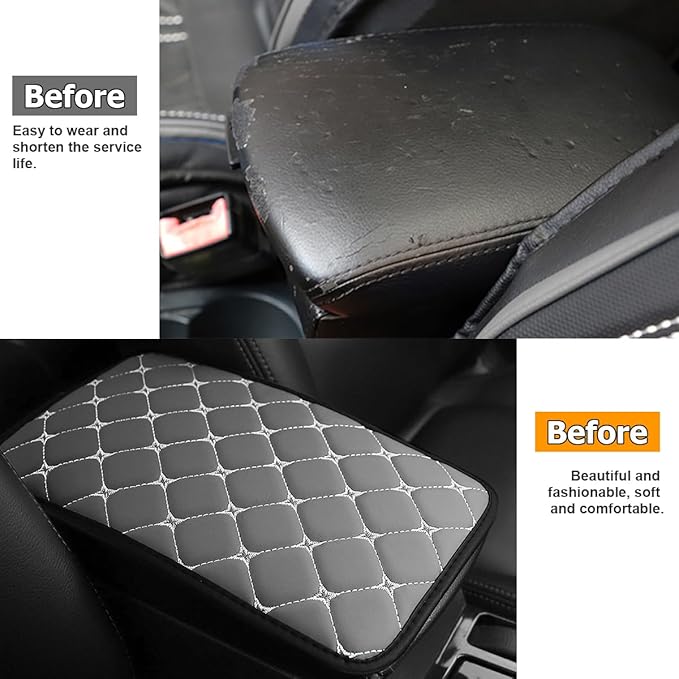 HZEL Car Center Console Cushion Pad, PU Leather Vehicle Armrest Protection Cover, Waterproof Automotive Interior Arm Rest Seat Box Mat Accessories, Universal for SUV, Sedan, Truck (Gray)