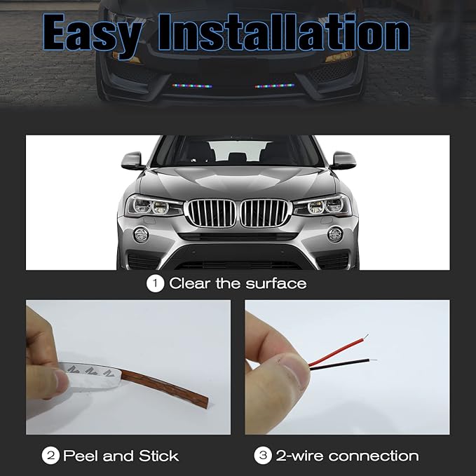 RGB LED Strip Lights for Car BaishenglinMotor 12-Pack DC12V Waterproof 30CM/11.8"/1FT 5050 15-SMD LED Strip Underbody Light for Car Motorcycles Golf Cart Decoration Led Interior Exterior Strip Lights