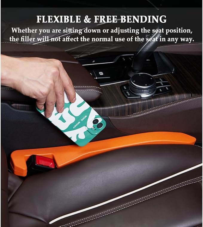 IHOTDER Super Flexible Car Seat Gap Filler,Durable Car Organizer Between Seats for Tightly Filling Seat Gaps,Universal CCar Side Seat Gap Filler CCar Accessories for Women & Men (Orange/2PCS)…