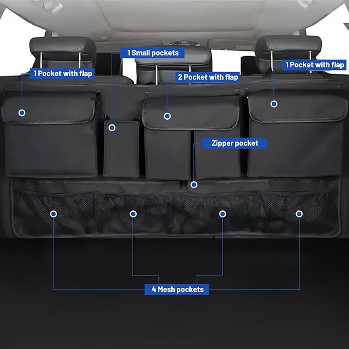 Universal Car Trunk Organizer,Large Capacity Backseat Organizer (40"*20") with 10 Pockets,Car Storage Bag for SUV/MPV/Truck (Single Pack, Black)