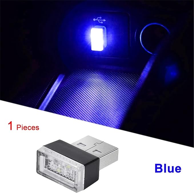 1/4/10 PCS USB LED Light Car Interior Styling Atmosphere Decorative Lamps Mini Universal Portable Ambient Lighting Kit Red Bule(1 PCS_Blue)