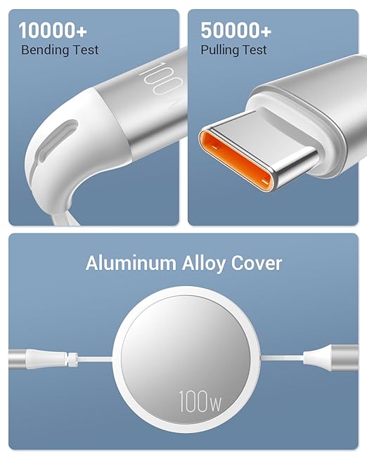 CAFELE 100W Multi Charging Cable, 6-in-1 Retractable USB C/A Cable, 5A Fast Charger Cord for Multiple Devices with Type C/L/Micro Ports for Phone 17 16 15 14 Pro Max, S24/S23, MBook, Pad (4.3ft) White
