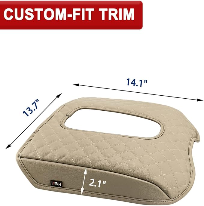 KBH Center Console Armrest Cover for Cadillac Escalade 2015 2016 2017 2018 2019 2020, Vinyl Leather Trim, Middle Console Arm Rest Lid Cushion Pad, Anti-Scratch, Beige
