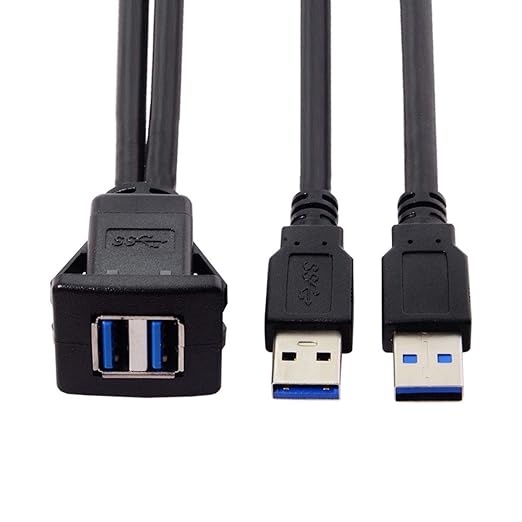 cablecc 1m Waterproof USB 3.0 Extension Latch Mount Car AUX Cable for Dashboard Panel (Dual USB 3.0)