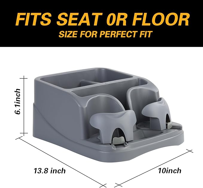 Big Plastic Console for Cars, Trucks, Minivans, SUVs with 2 Adjustable Drink Cup Holders pad Book Holder, Back Bench and Front Seat or Floor Middle Console Universal Vehicle Organizer Grey