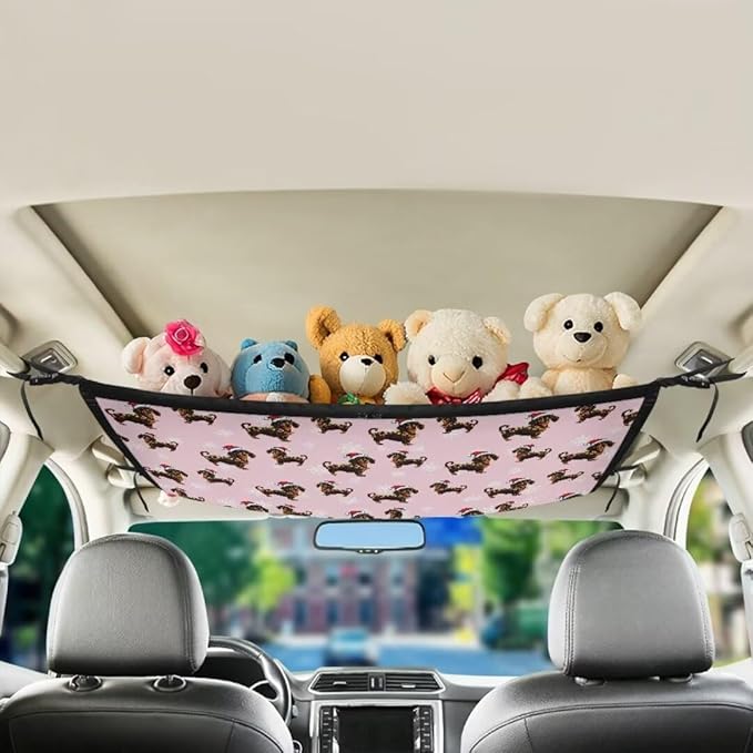 Christmas Dachshund Car Roof Storage Bag Auto Seat Storage Hanging Bag Premium Car Seat Organizer Car Travel Accessories Compatible with Most Cars