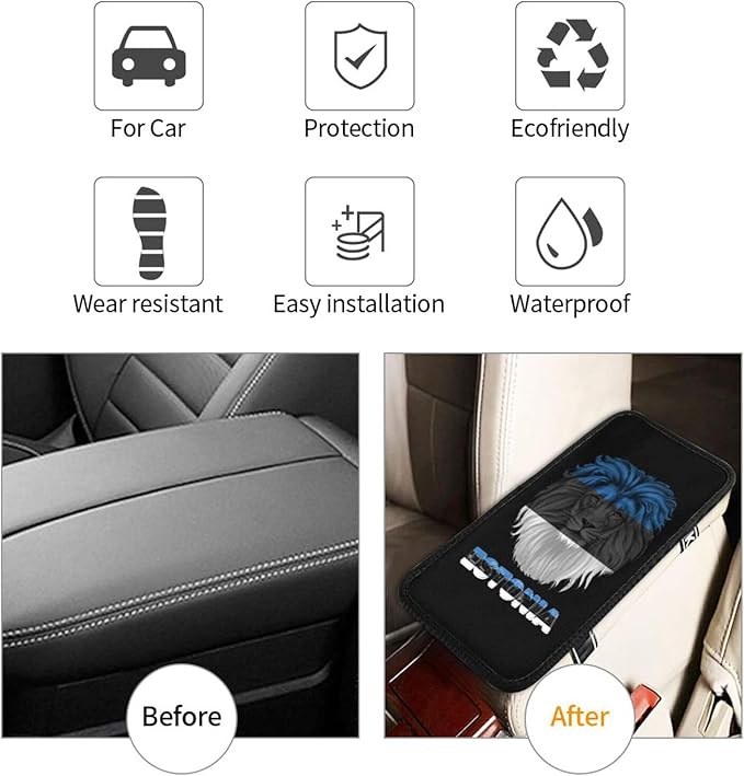 Vintage Estonia Estonian Flag Lion Head Auto Center Console Armrest Cover Car Handrail Box Cushion Pad Mat Universal Fit Most Vehicle Sedan Truck SUV Soft Comfort Decor Accessories