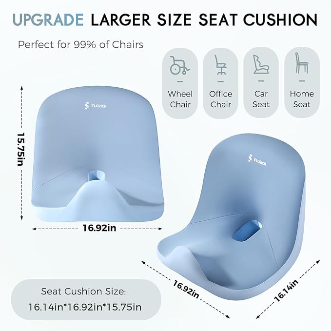 Car Seat Cushion and Lumbar Support Pillow, Larger Memory Foam Seat Cushion, Ergonomic L-Shaped Design Cushion for Back Pain Relief, Non-Slip Driving Cushion for Car, Office, Truck, Wheelchair-Blue