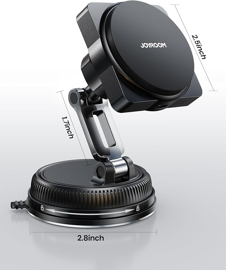 JOYROOM for MagSafe Car Mount Charger, [Smart Fingerprint-Touch Rotation] 15W MagSafe Wireless Car Charger[Vacuum & Gel 360° Base] Air Vent Dashboard Set for iPhone 17 16 15 14 13 12 Series, Black
