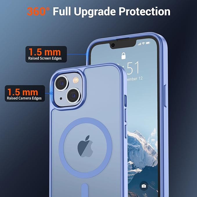 SUPFINE Magnetic for iPhone 15 Plus Case & iPhone 14 Plus Case(Compatible with MagSafe)(Military Grade Drop Protection) Slim Translucent Shockproof Phone Case, Blue Purple