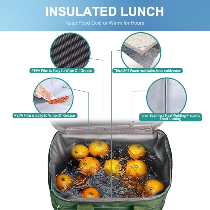 Iknoe Large Cooler Bag Collapsible 24 Can Insulated Bags Leakproof Lunch Cooler Tote with Multi-Pockets for Adult Insulated Thermal Bag for Beach, Picnic, Office Work(Military Green)