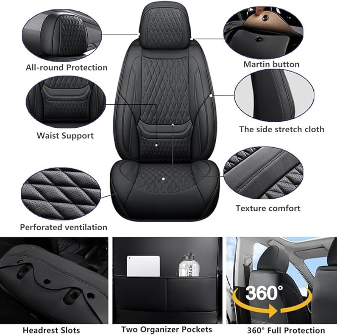 Car Seat Covers Full Set Custom Fit for Chevrolet/Chevy Bolt 2016-2026 - Premium Faux Leather with Lumbar Support | Breathable, Waterproof, Anti-Slip, Durable (Black,Full Set)