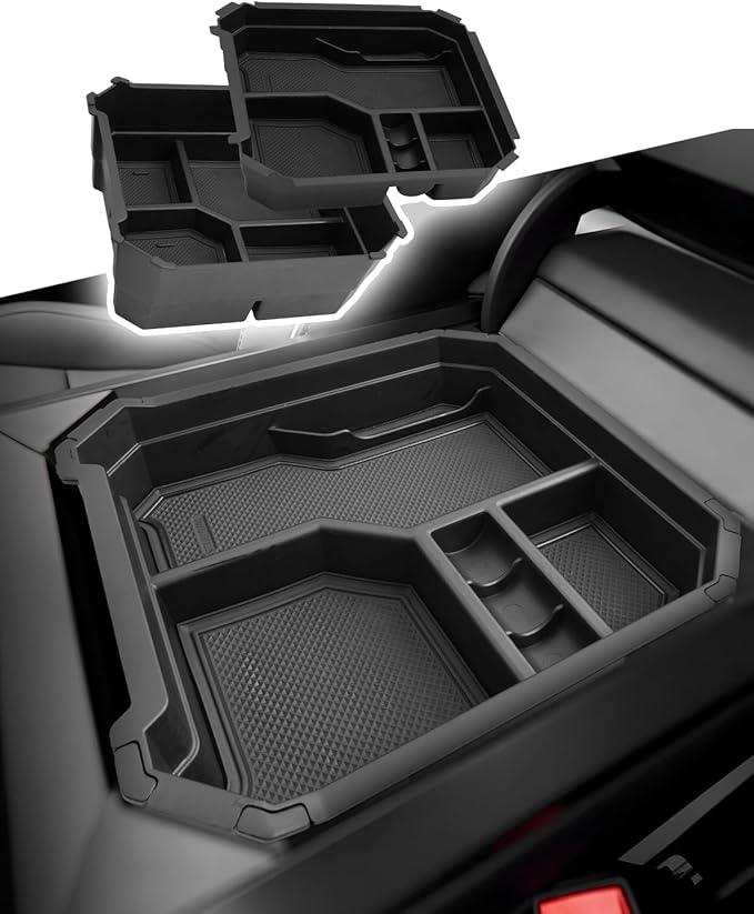 CDEFG Double Layers for 2024 2025 Tesla Cybertruck Center Console Organizer Tray for Cyber Truck 2024 2025 Accessories Armrest Storage Box Insert Tray for Cybertruck Arm Rest Middle Organizer