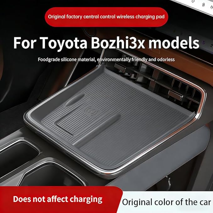 Centre Control Wireless Charging Mat for Toyota Bozhi 3X bz3x 2025 Full Cover pad Non-Slip Silicone Mat Wireless Charger Mat Accessories (Black)
