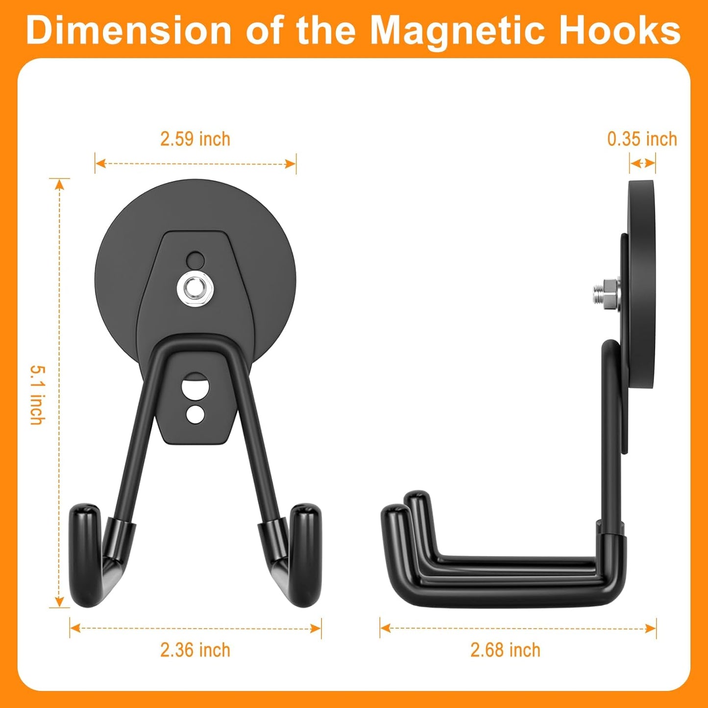 ENUODA Strong Magnetic Hooks Heavy Duty - Neodymium Magnetic Tool Holder Magnet Utility Hooks for Hanging Broom, Power Tool, Toolbox, Shovel, Mop, Toolchest, Container, Van, Cabinet, Pegboard, 4 Pack