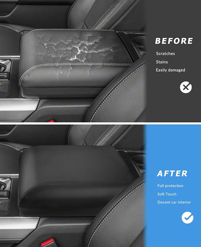 INTGET Center Console Cover for 2025 2026 Ford F150 Accessories Interior 2021 2022 2023 2024 Car Middle Arm Rest Armrest Lid Seat Cover Protector Elbow Cushion Pad(Black Stitches, 2021-2026)