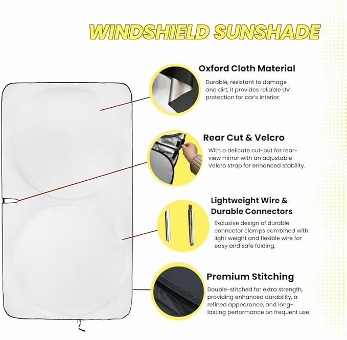 Windshield Sun Shade - Certified 99.87% UVB & 99.02% UVA Protection Car Sun Shade. Award Winning Sunshade for Car Windshield with Patented Technology. Size M 61"x32" Car Window Shades by Kinder Fluff