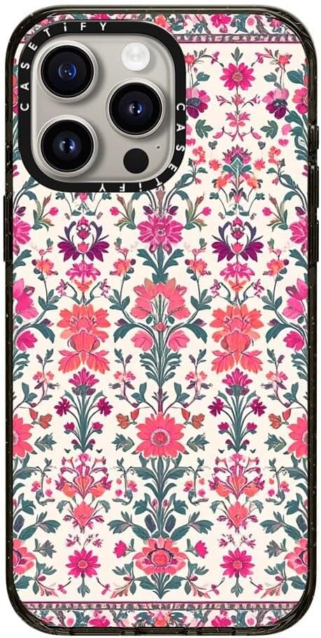 CASETiFY Impact iPhone 15 Pro Max Case [Slim/Compatible with Magsafe / 8.2 ft. 4X Military Grade Drop Protection] - Persian Floral - Rose - Clear Black