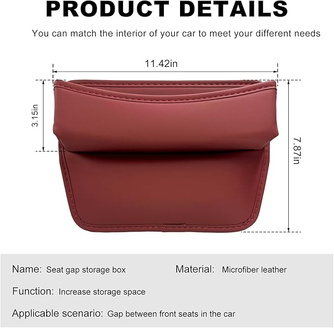 DXNQ Large Capacity Car Seat Gap Filler Organizer, Leather Car Front Seat Slot Storage Box Keeps Car Tidy, Portable Car Seat Gap Filler with 2 Charge Holes for Phones Glasses Keys Cards (Red)