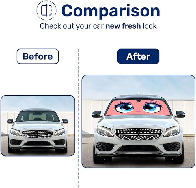 GENANY Cute Eyes Windshield Sun Shade for Car SUV Truck (55x30 Inches), Sun Shade Windshield, Shades for Front Windows, Protector Blocks UV, Car Decor