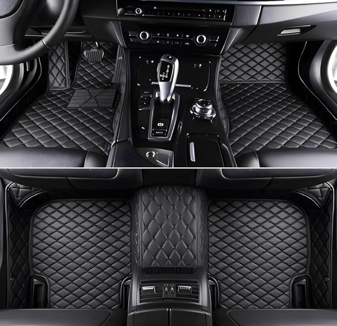 Customize Car Floor Mats for 99% Sedan SUV Sports Car All Weather Leather Full Coverage Waterproof Non-Slip Vehicle Lining Pads (All Black)