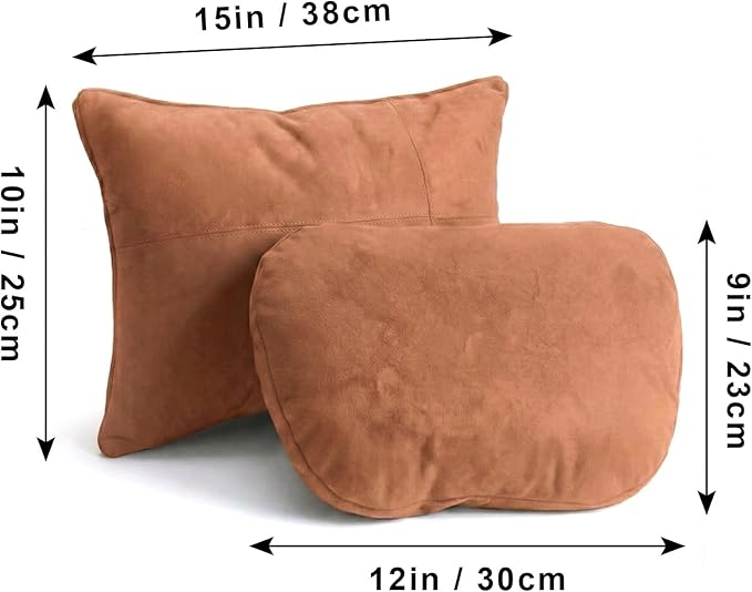 2PCS Car Pillow for Car Neck Pillow for Driving Seat Neck Support Soft Cushion Back Support Head-Rests for Vehicle Sleeping with Elastic Adjustment Strap (Brown, Head and Lumbar)