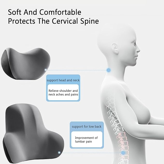 Car Headrest & Lumbar Support Cushion, Car Headrest Pillow, Ergonomic Car Seat Lumbar Cushion for Pain Relief, Memory Foam & Breathable Removable Cover, Car Neck Pillow for Driving, Traveling (Gray)