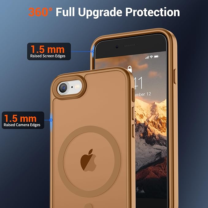 SUPFINE Magnetic for iPhone SE Case 2022 (3rd)/2020 (2nd), iPhone 8 Case (Compatible with MagSafe) (Military Grade Drop Protection) Slim Translucent Matte Phone Case,Brown