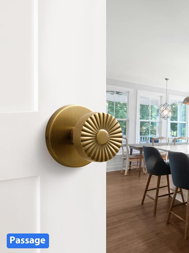 Passage Door Knob Antique Brass Retro Door Knob, Interior Hall Closet Vintage Door Handle Kitchen Pantry Laundry Room Brushed Doorknob, Stainless Steel Knob, 1 Pack