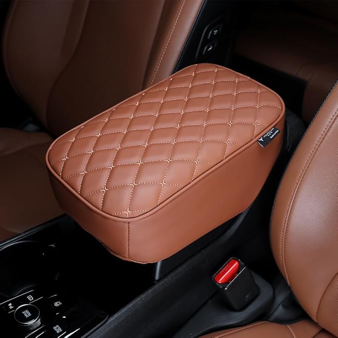 Car Armrest Cushion Cover Compatible with Kia Sportage 2023 2024 2025 Accessories, Leather Center Console Armrest Pad(Brown)