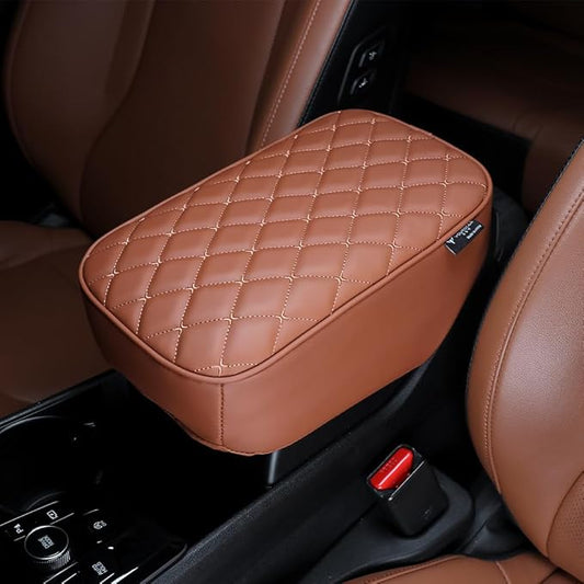 Car Armrest Cushion Cover Compatible with Kia Sportage 2023 2024 2025 Accessories, Leather Center Console Armrest Pad(Brown)