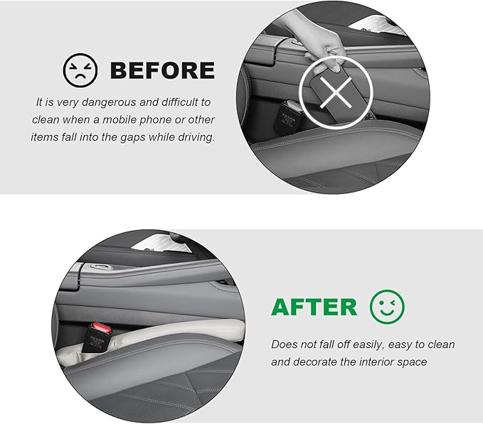 2PCS Leather Car Seat Gap Filler, No-Drop Seat Side Gap Plug Crevice Blocker with Securing Strap, Elastic Filler Block The Gap Between Seats & Console for Truck SUV Sedan (Beige)