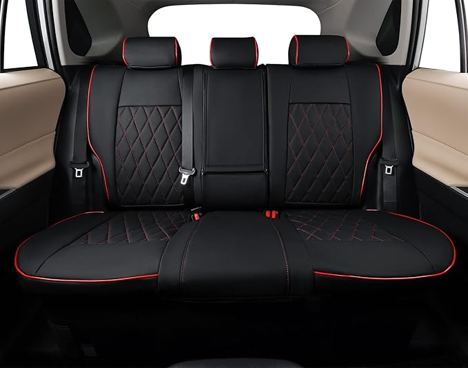 EKR Rav4 Seat Covers Custom Fit for Toyota Rav4 (Hybrid) Woodland/Limited 2026, Leather Car Seat Cover Full Set for SUV,Faux Leather(Black with Red Piping)