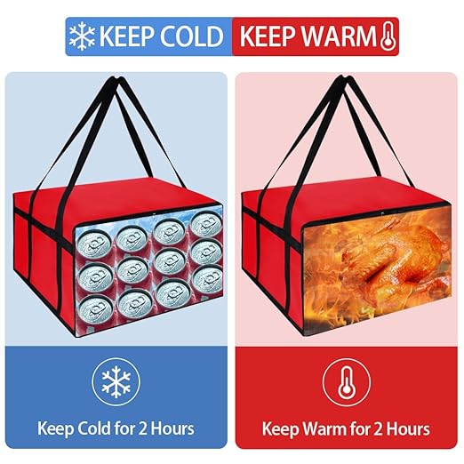 CIVJET Insulated Pizza Delivery Bag for Carry Hot, 20" x 20" x 14" Carrier Warmer, Insulated Food Delivery Bag, Insulated Grocery Cooler Bags for Catering/Doordash, Commercial Food Warmers（Red, 1Pk）