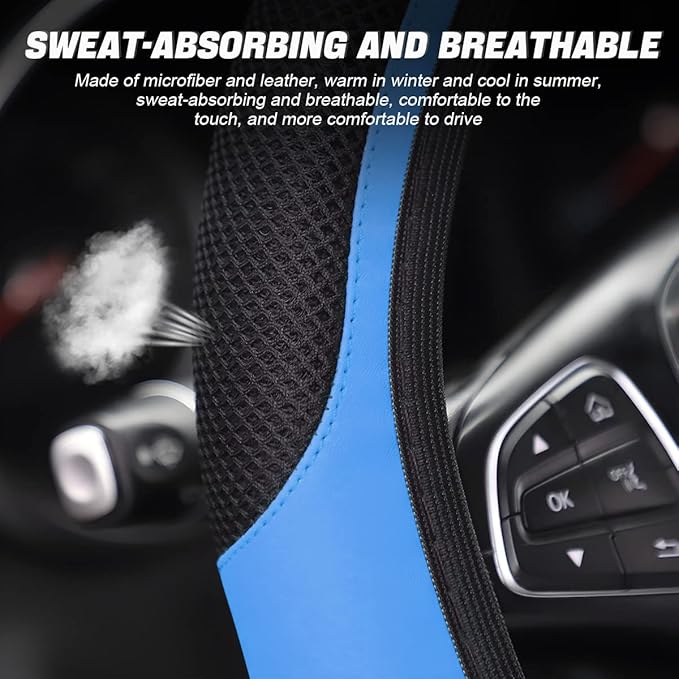 LoyaForba Car Steering Wheel Cover, Universal 14.5-15 Inch, Soft Anti-Slip Neoprene Protector for Steering Wheel, Breathable Odorless and Elastic Stretch, Car Accessory for SUV, Van, Truck (Blue)